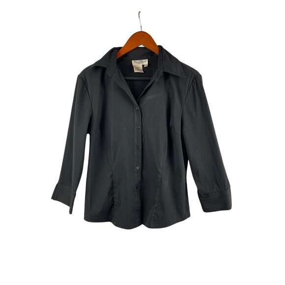 Fred David Womens Stretch Shirt M Black Button-Front Long Sleeve - Picture 1 of 5